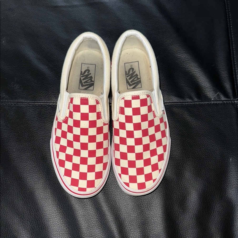 Vans Red and White Checkerboard Slip-On Sneakers
